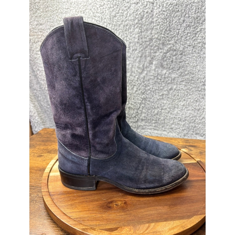 Vtg Nocona Western Boots Youth 4C Women 5.5-6C Navy Suede Leather‎ Cowgirl Rodeo
